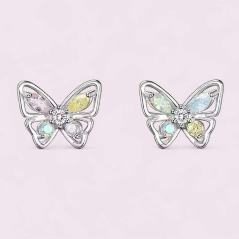 925 Sterling Silver Butterflies CZ Stud Earrings